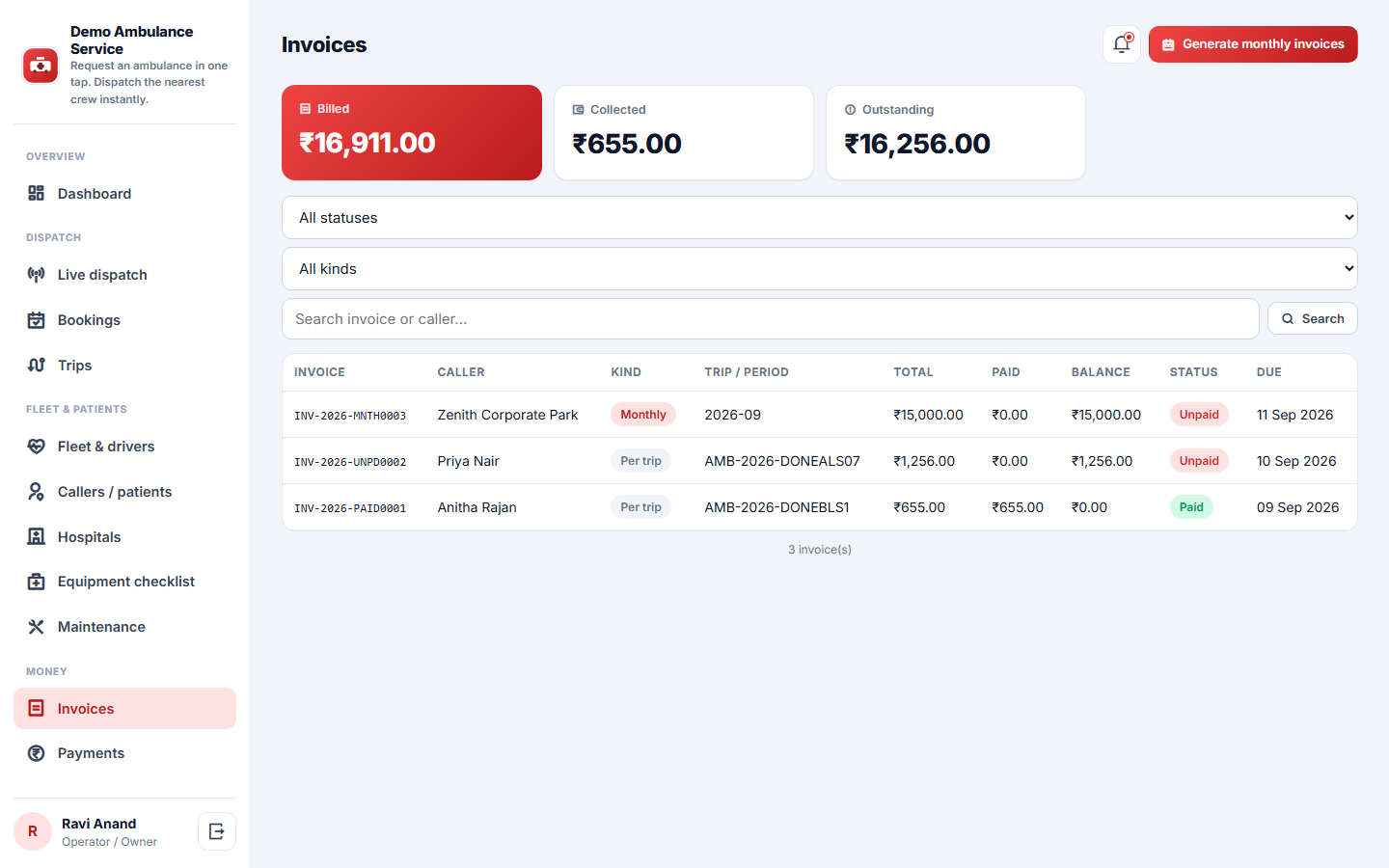 Ambulance Booking & Dispatch screenshot
