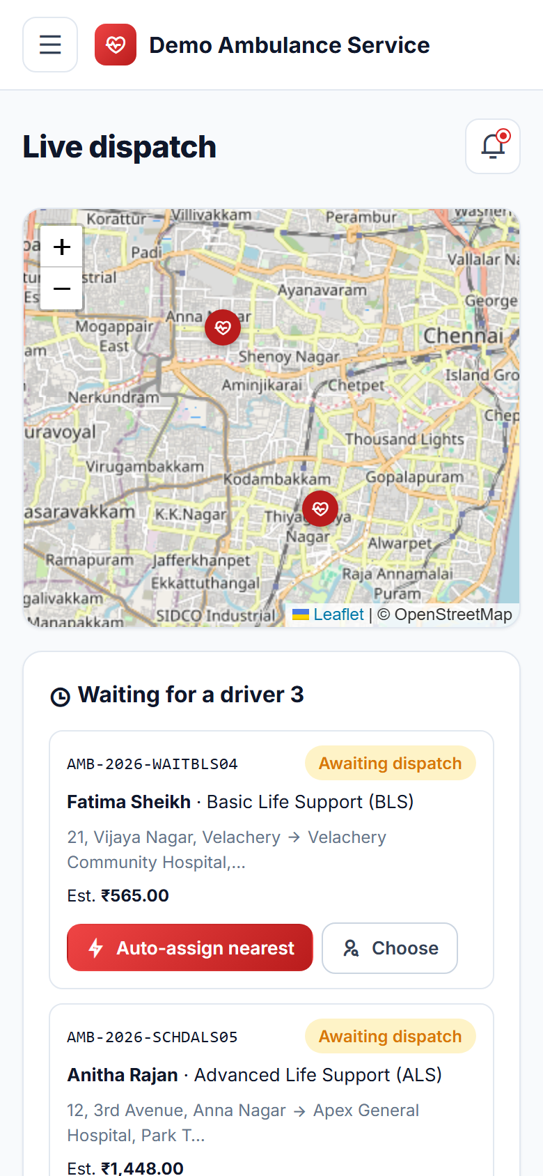 Ambulance Booking & Dispatch screenshot