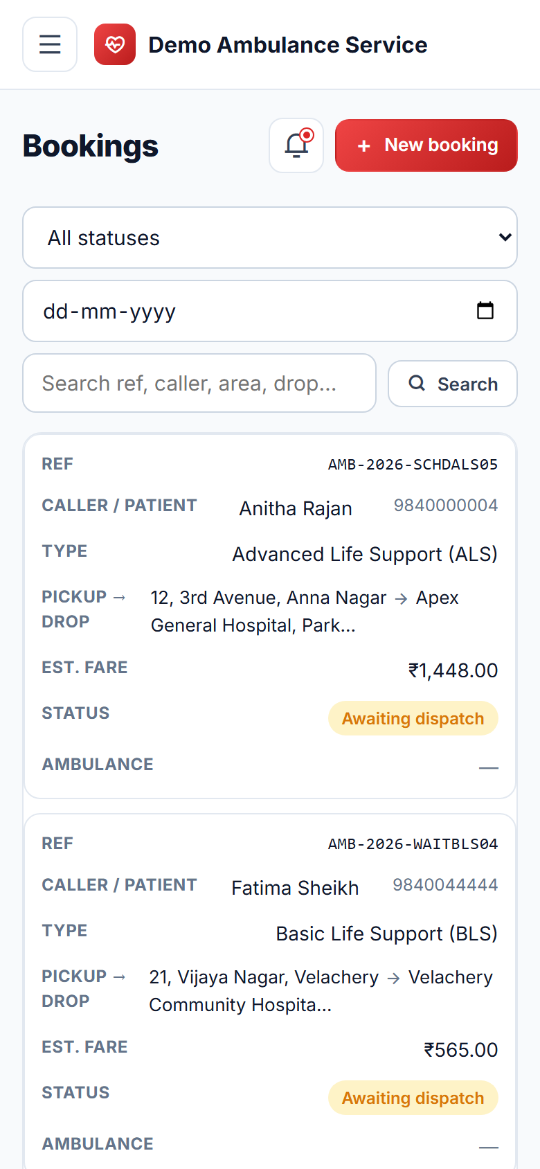Ambulance Booking & Dispatch screenshot