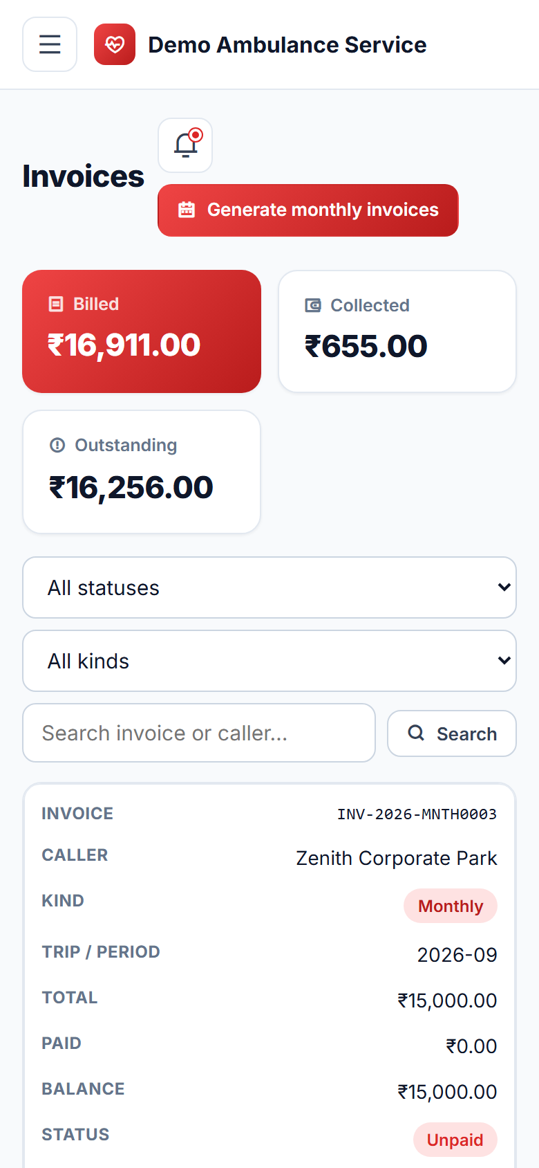 Ambulance Booking & Dispatch screenshot