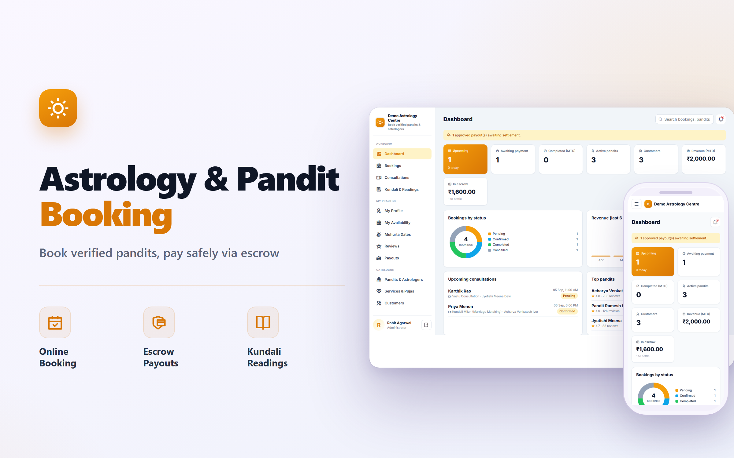 Astrology and Pandit Booking Software