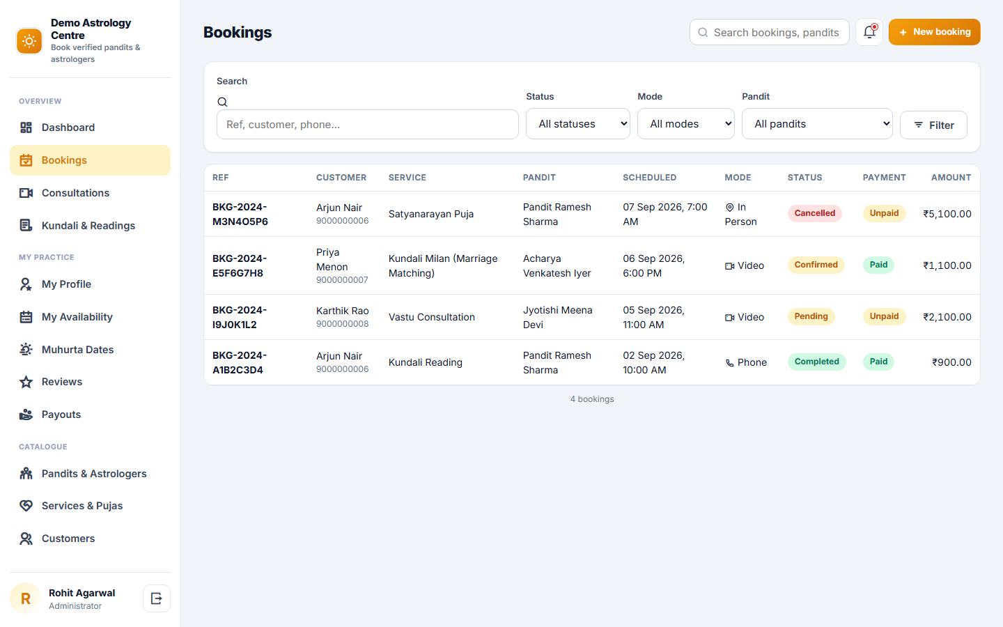 Astrology and Pandit Booking Software screenshot