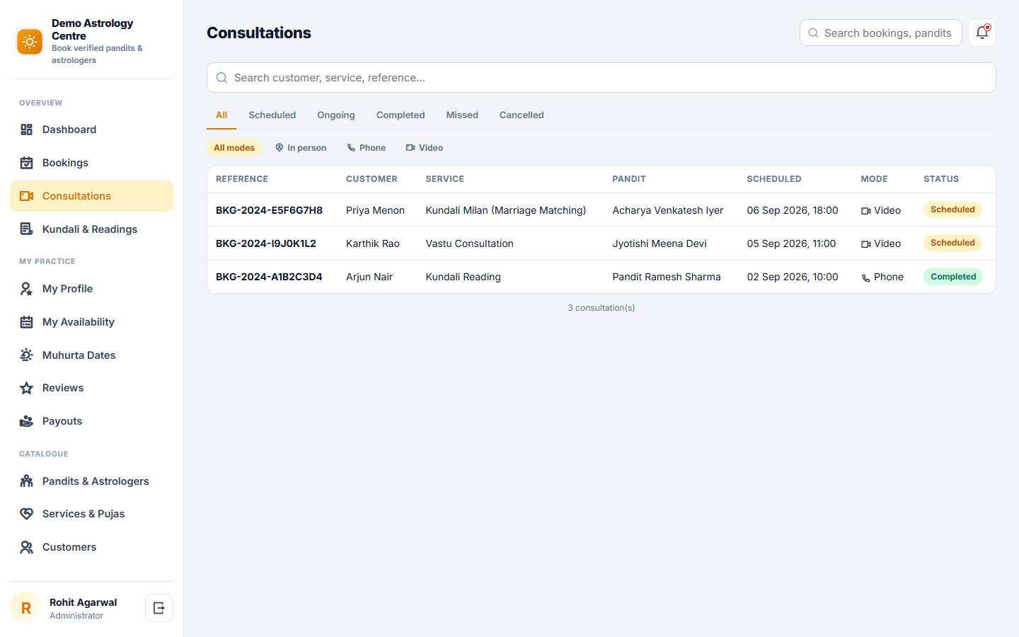 Astrology and Pandit Booking Software screenshot