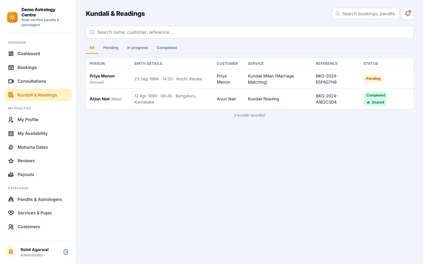 Astrology and Pandit Booking Software screenshot