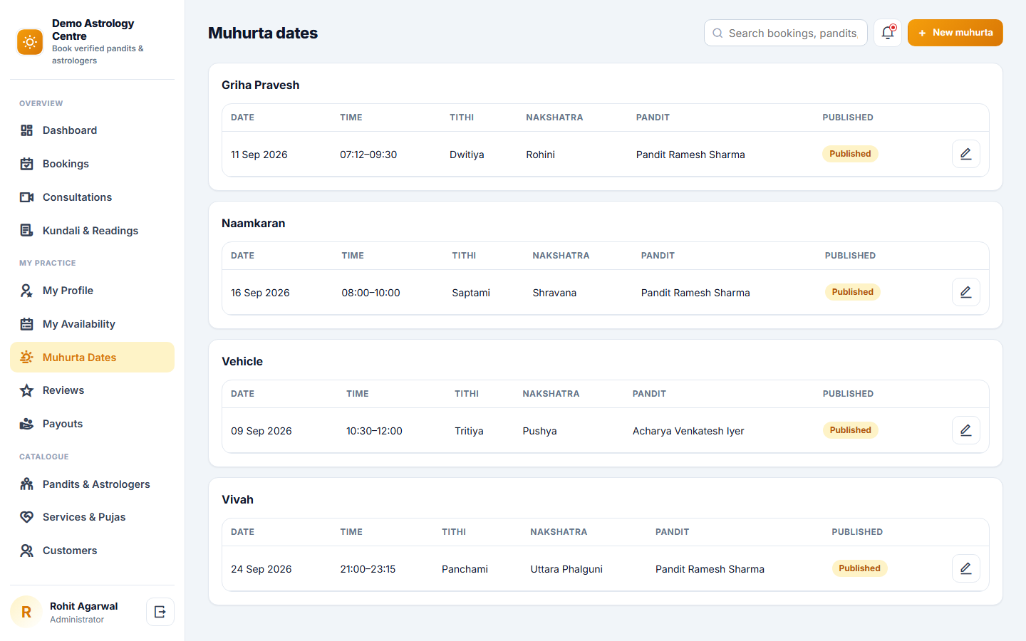 Astrology and Pandit Booking Software screenshot