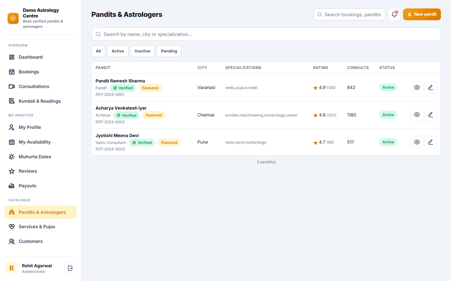 Astrology and Pandit Booking Software screenshot