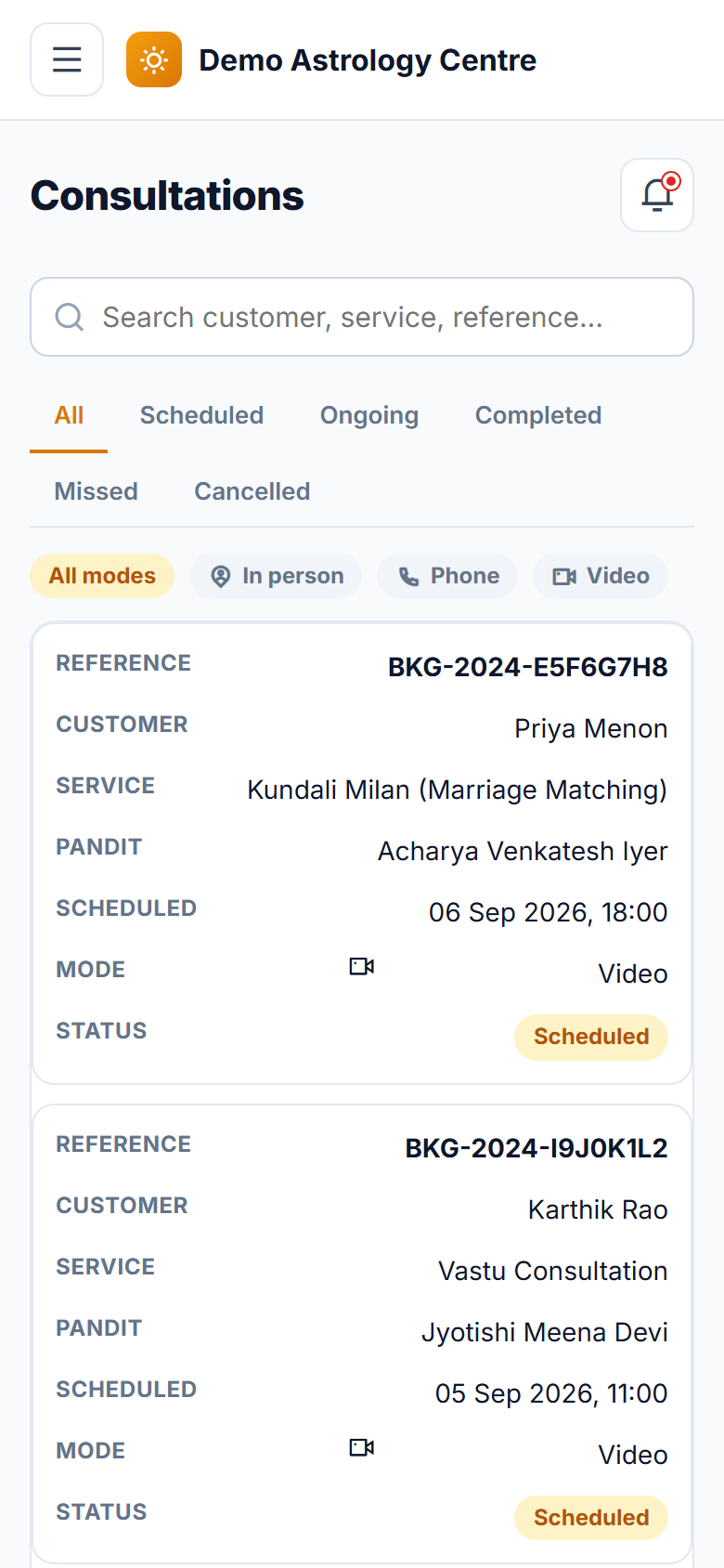 Astrology and Pandit Booking Software screenshot