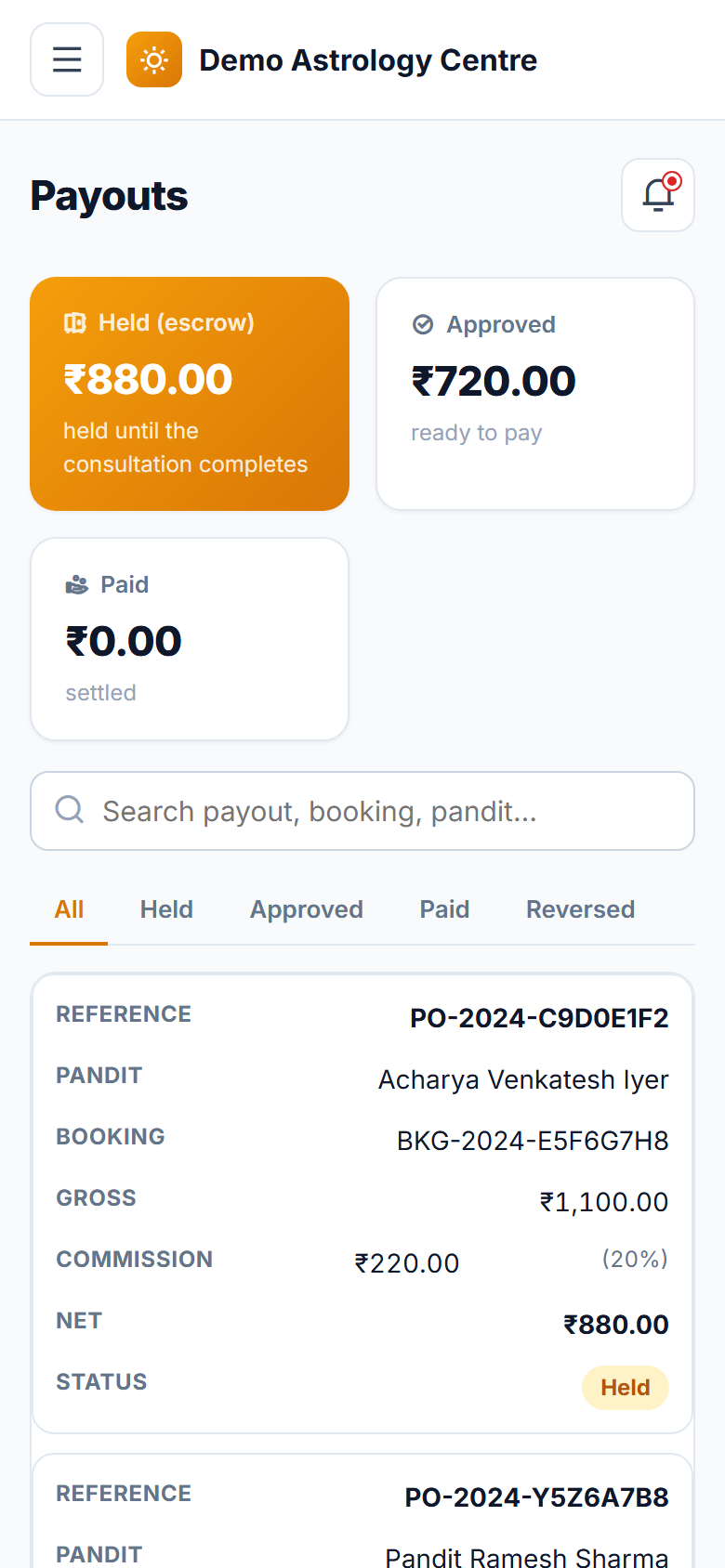 Astrology and Pandit Booking Software screenshot