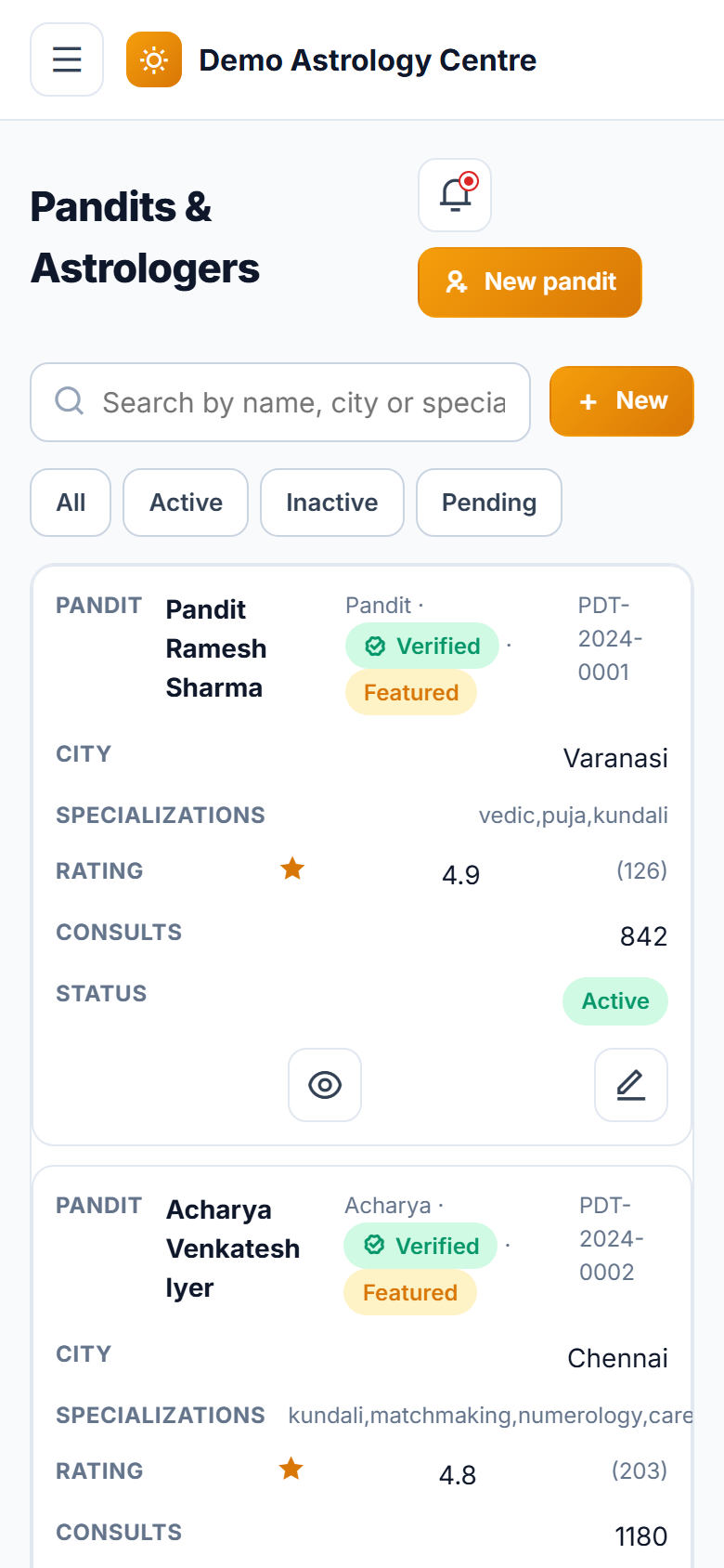 Astrology and Pandit Booking Software screenshot