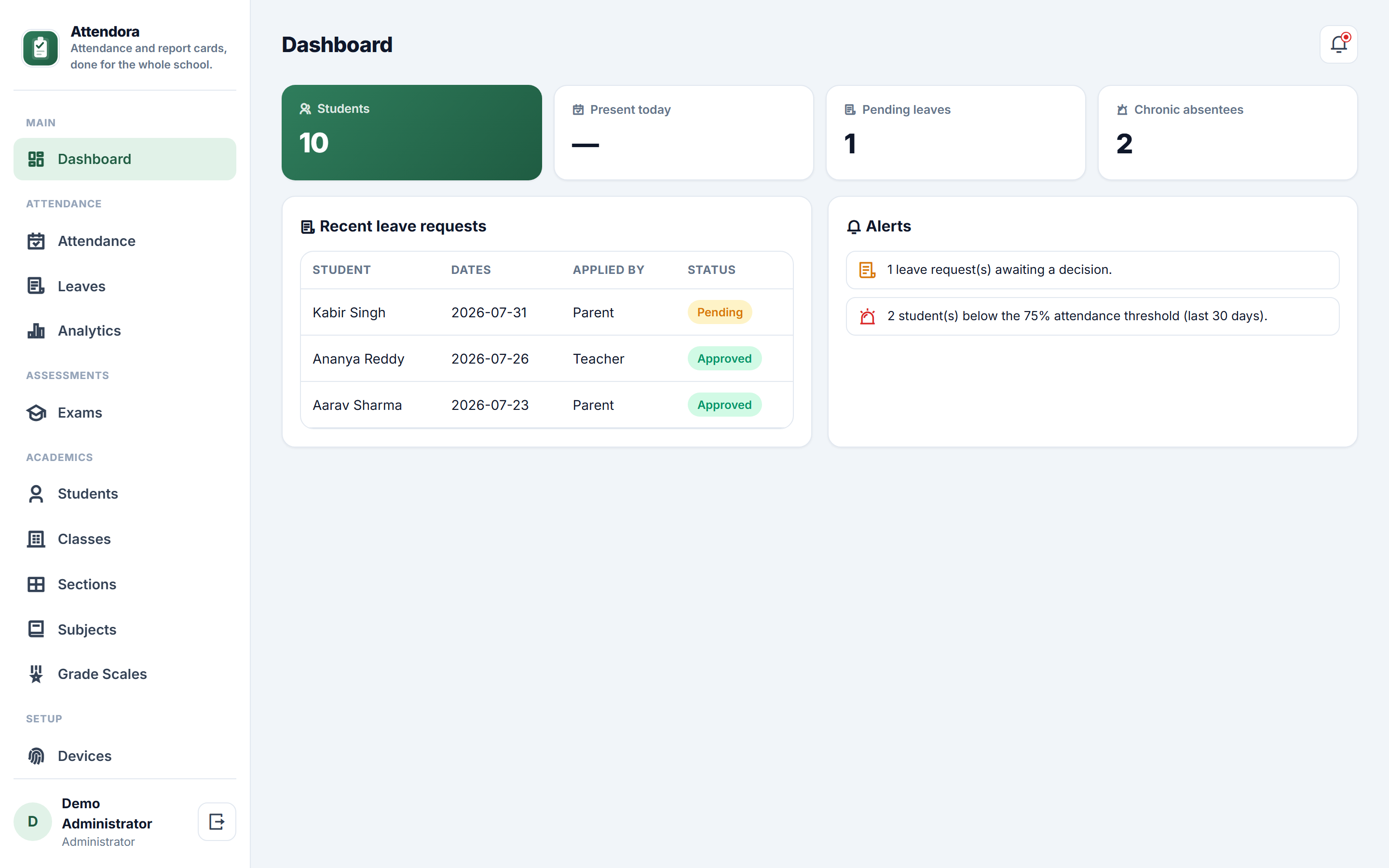 Attendora screenshot