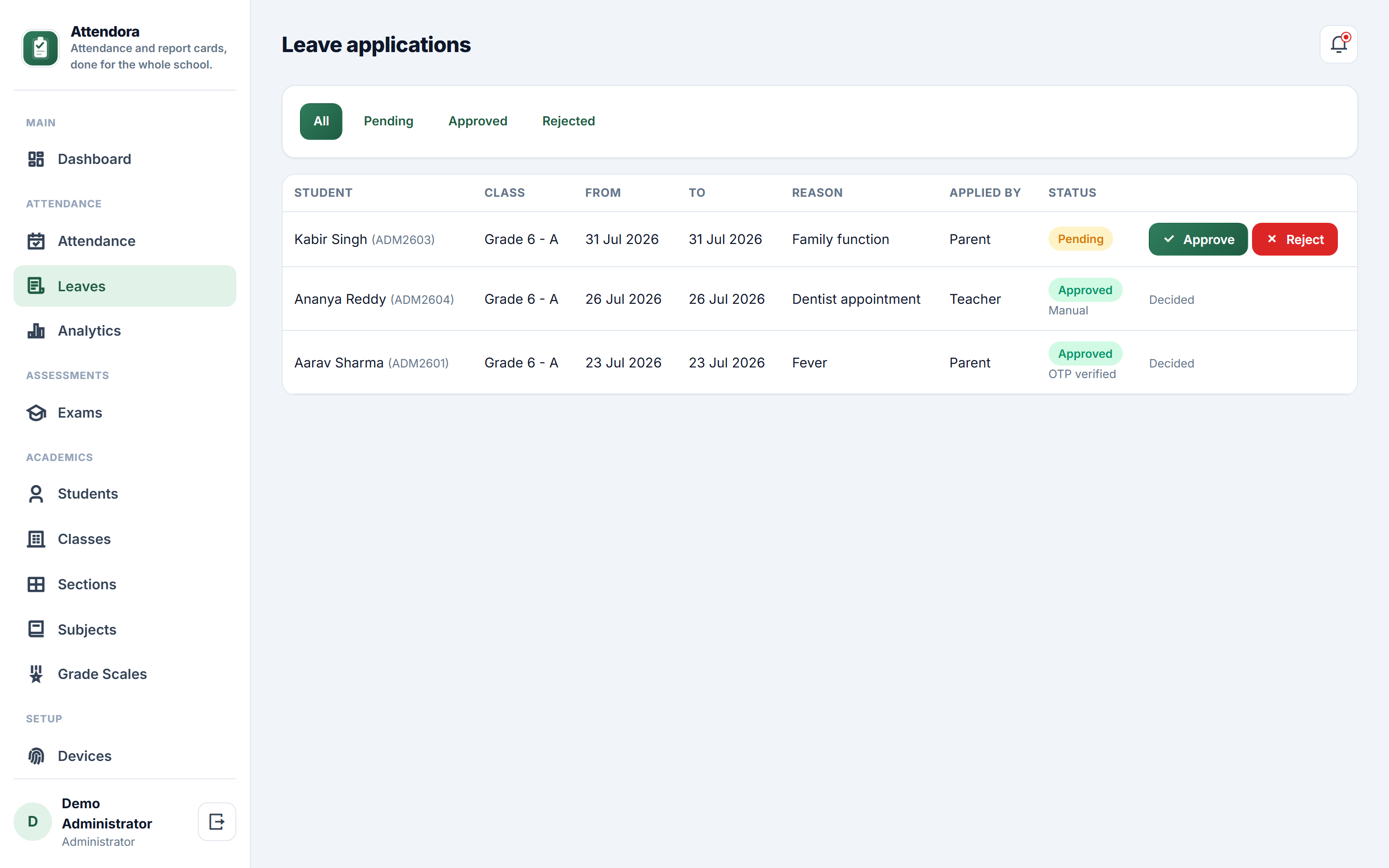 Attendora screenshot
