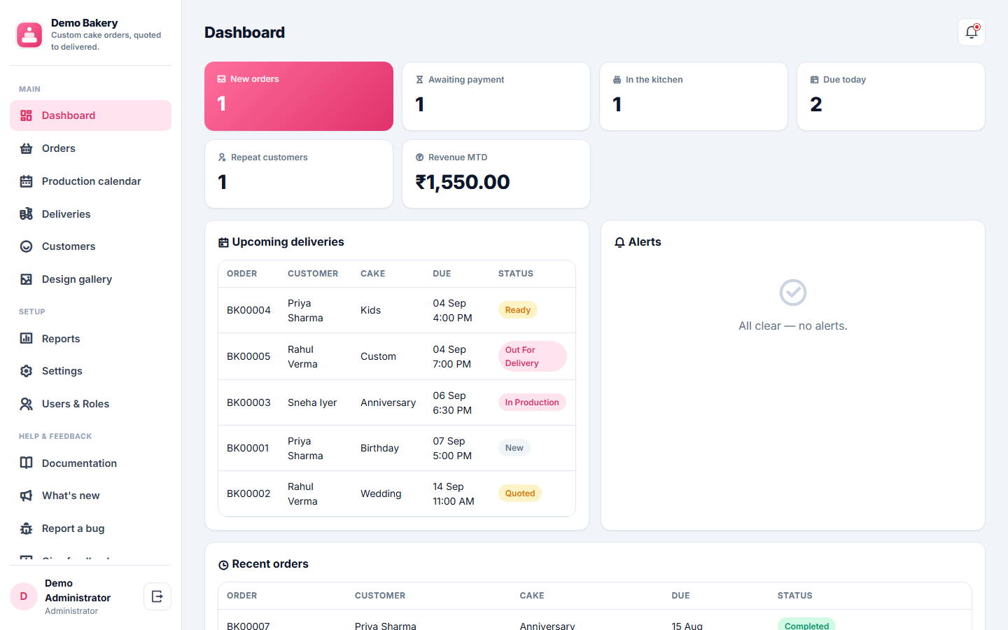 Bakery and Custom Cake Order Management Software screenshot
