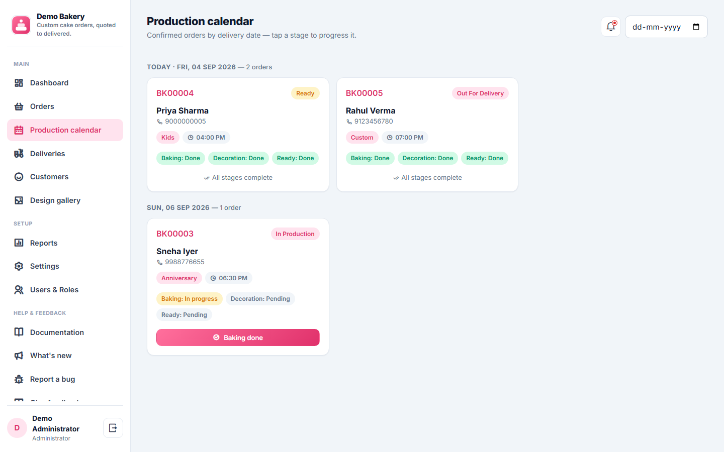 Bakery and Custom Cake Order Management Software screenshot