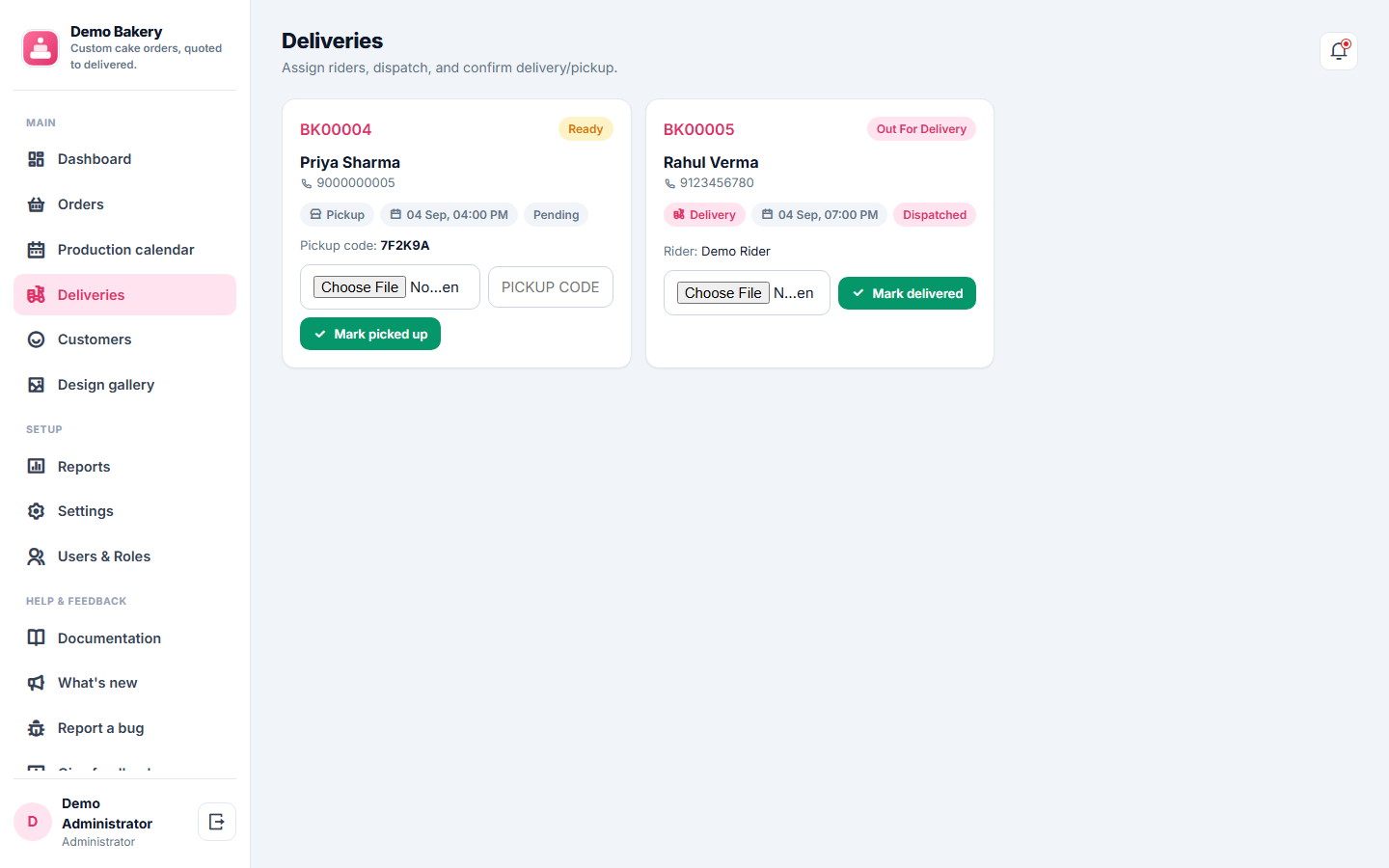 Bakery and Custom Cake Order Management Software screenshot