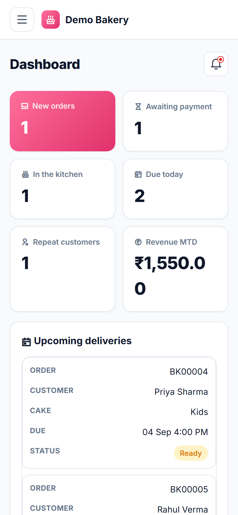 Bakery and Custom Cake Order Management Software screenshot