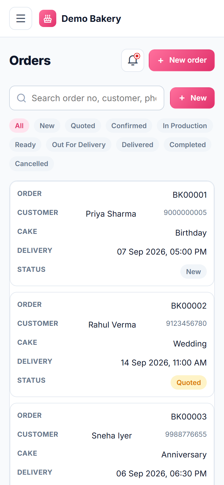 Bakery and Custom Cake Order Management Software screenshot