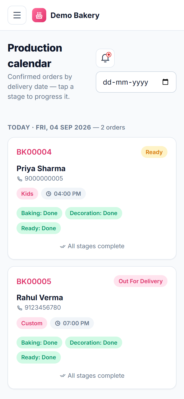 Bakery and Custom Cake Order Management Software screenshot