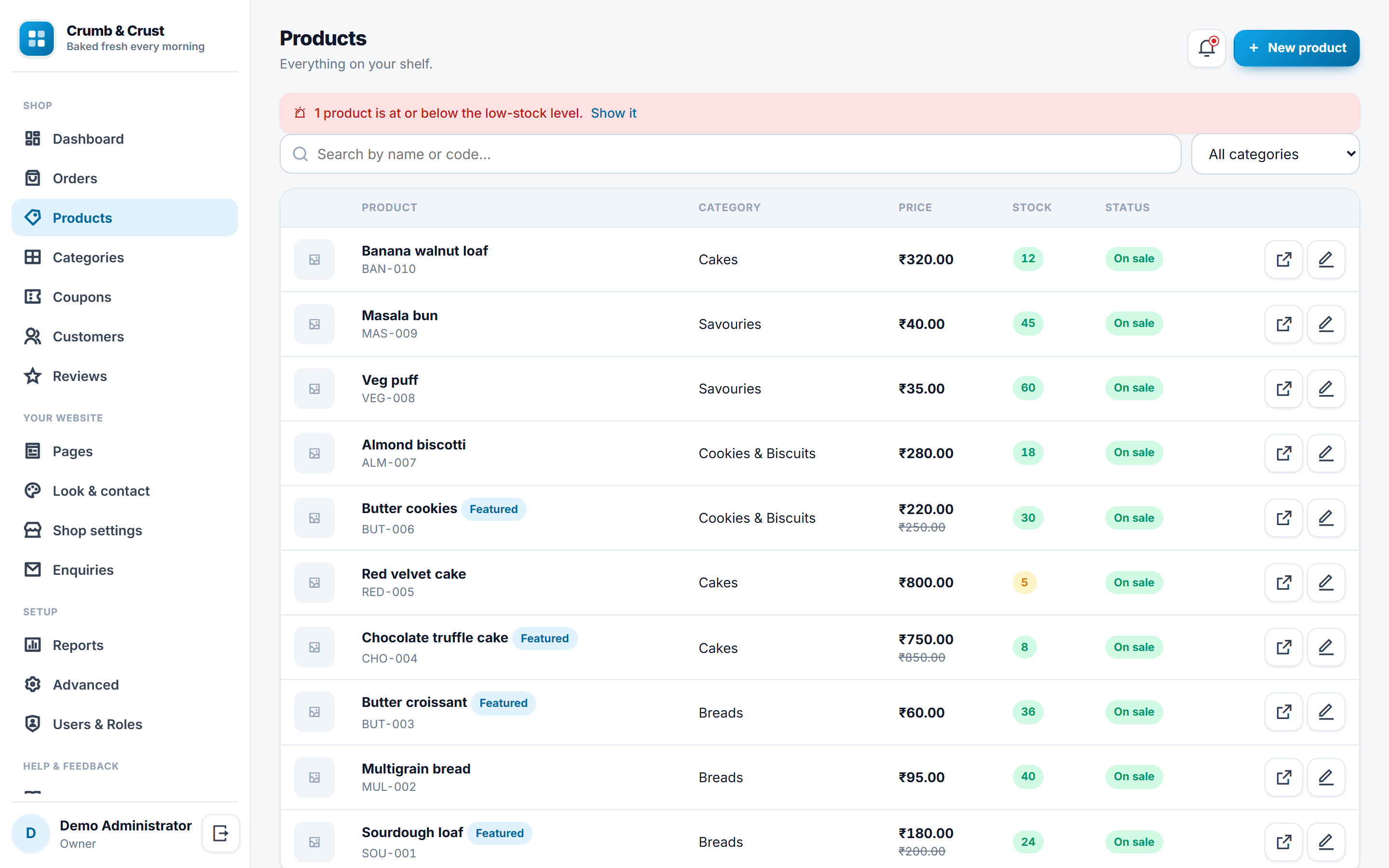 Bakery Online Store and Ordering Software screenshot
