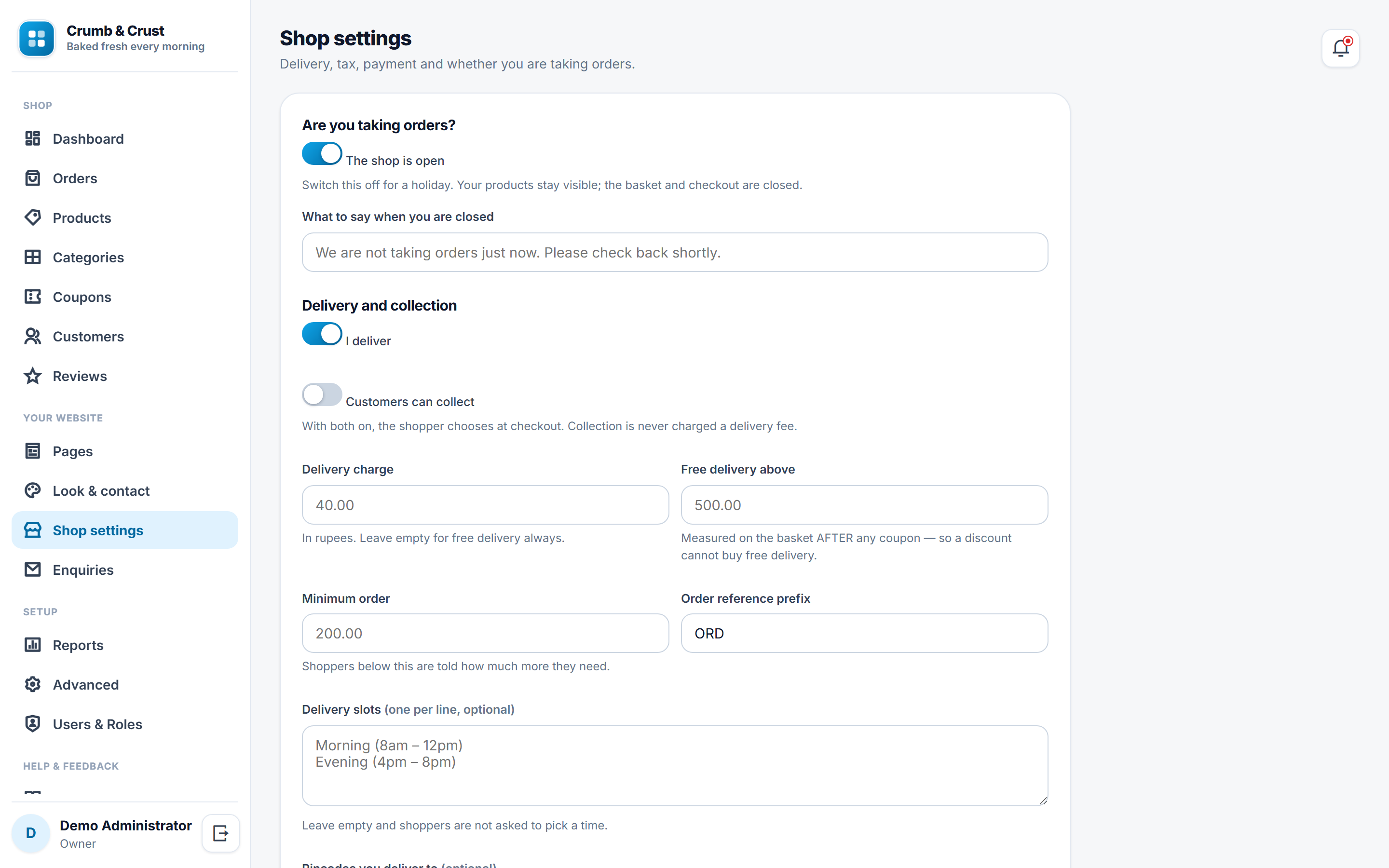 Bakery Online Store and Ordering Software screenshot
