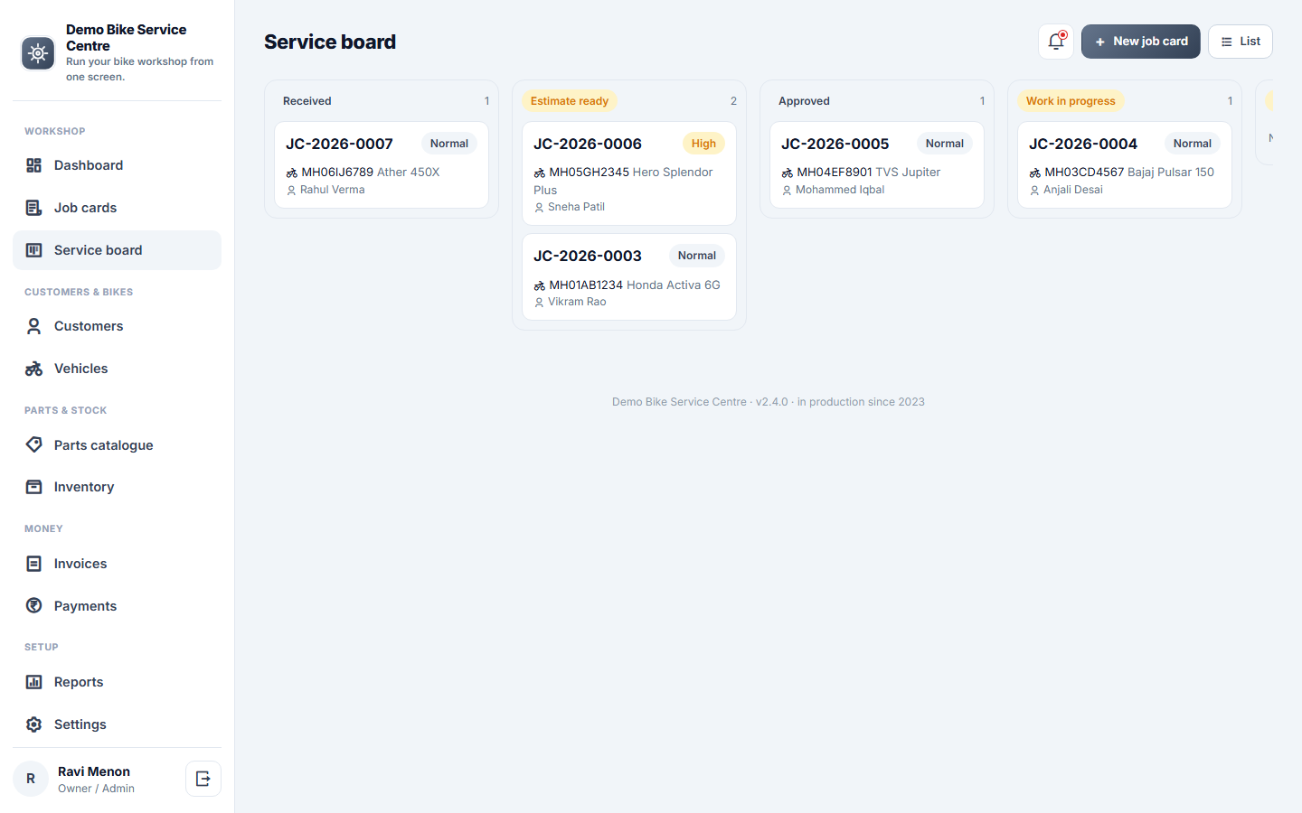 Bike Service Center Management screenshot