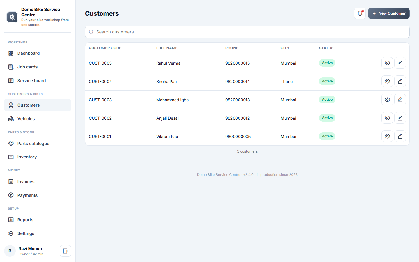 Bike Service Center Management screenshot