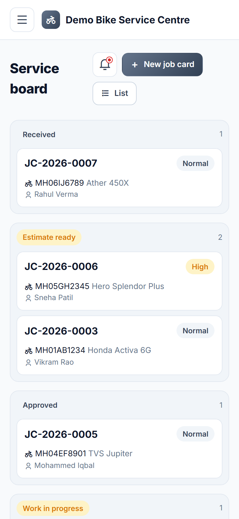 Bike Service Center Management screenshot