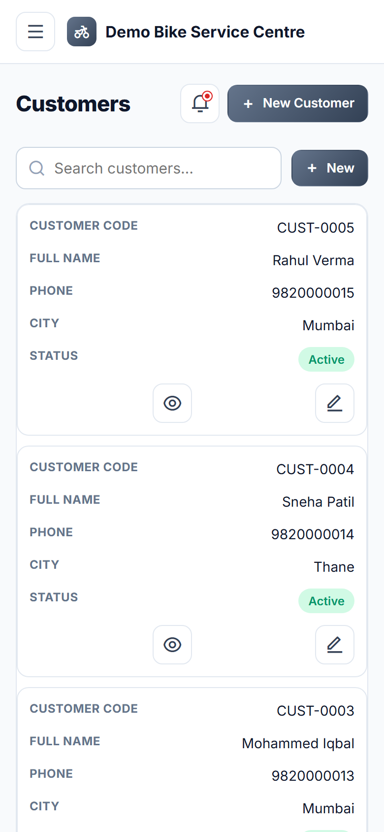 Bike Service Center Management screenshot