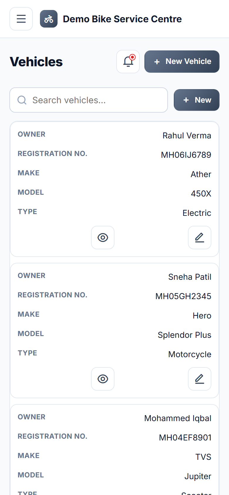Bike Service Center Management screenshot