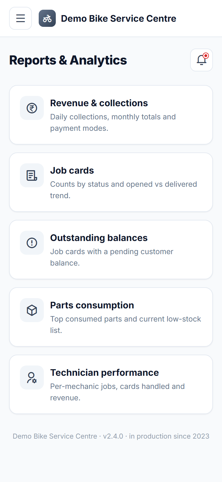 Bike Service Center Management screenshot