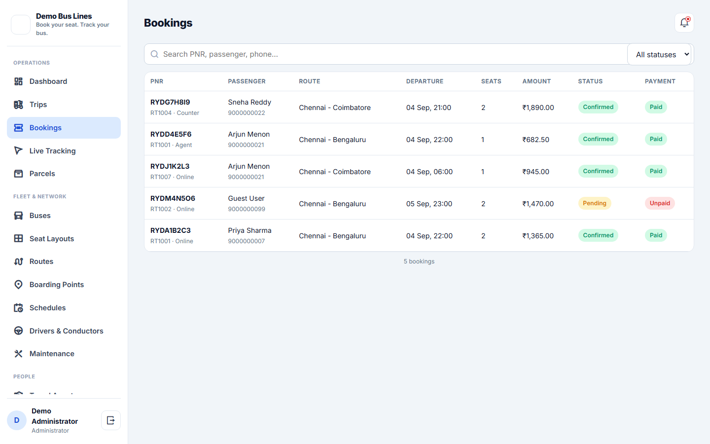 Bus Booking & Transport Management System screenshot