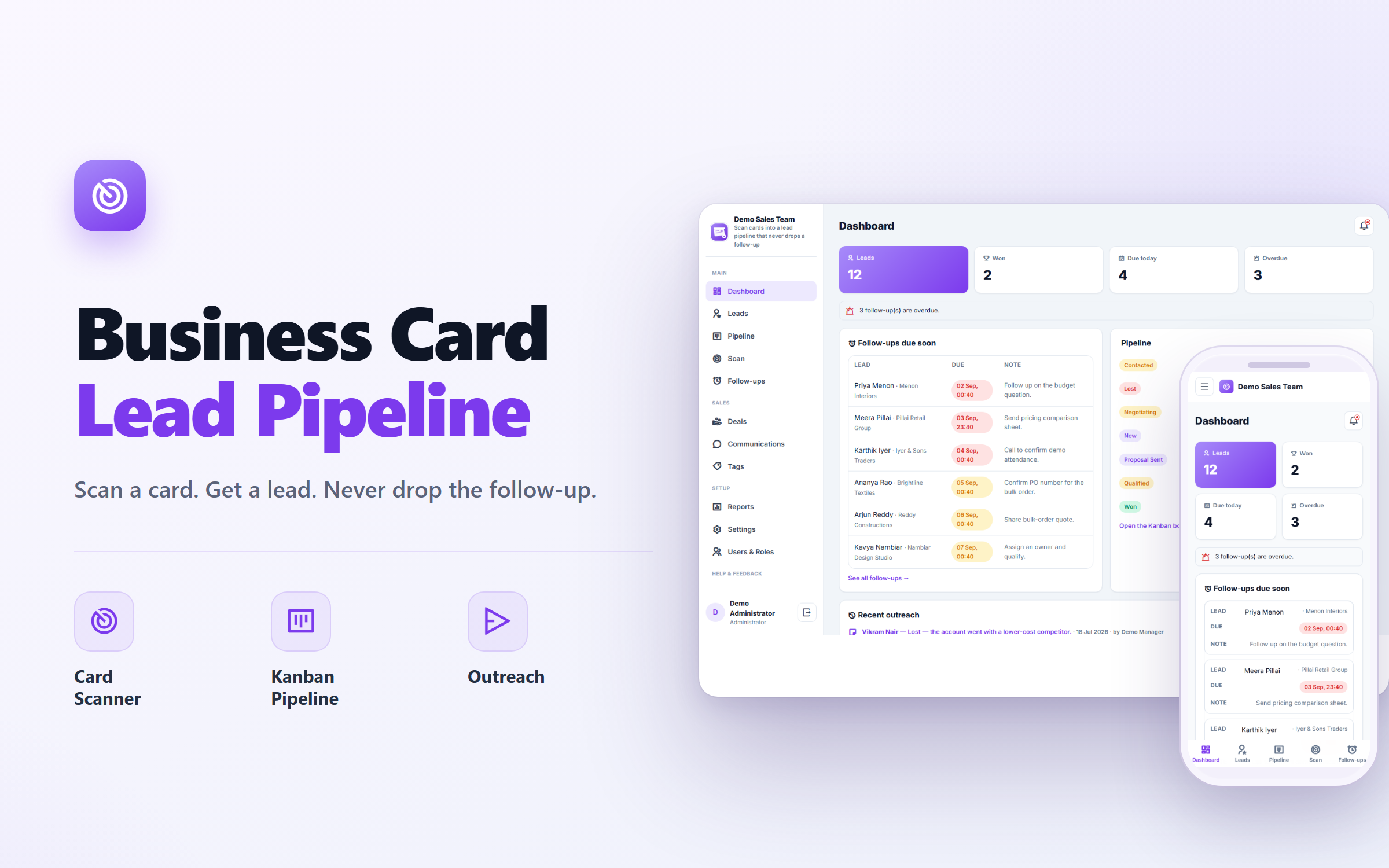 Business Card Scanner & Lead Pipeline CRM Software
