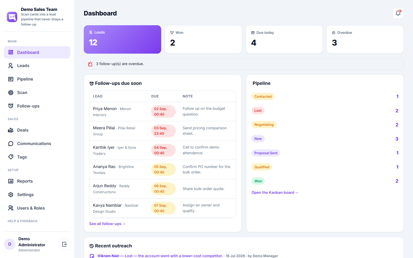 Business Card Scanner & Lead Pipeline CRM Software screenshot