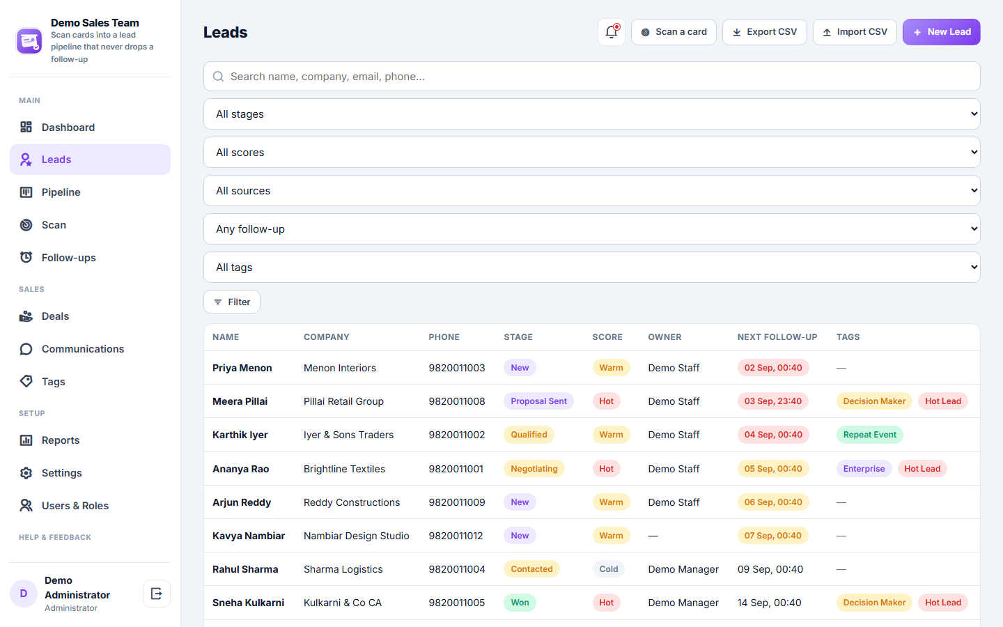 Business Card Scanner & Lead Pipeline CRM Software screenshot