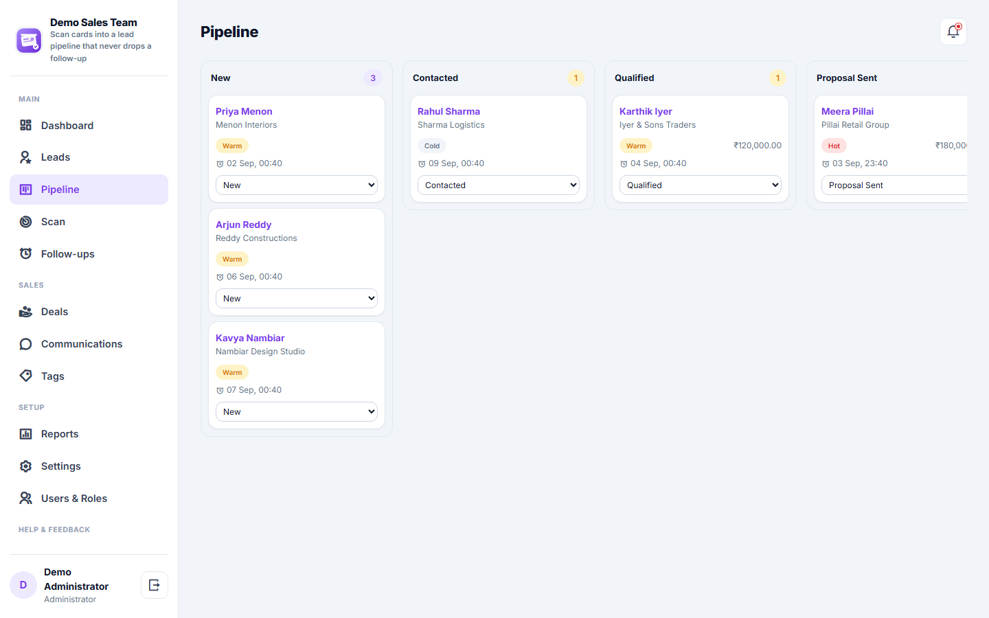 Business Card Scanner & Lead Pipeline CRM Software screenshot