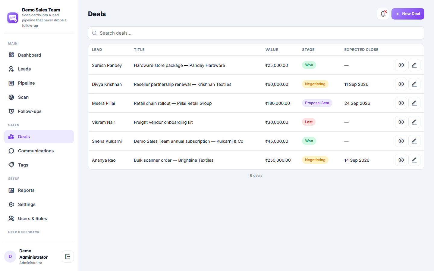 Business Card Scanner & Lead Pipeline CRM Software screenshot