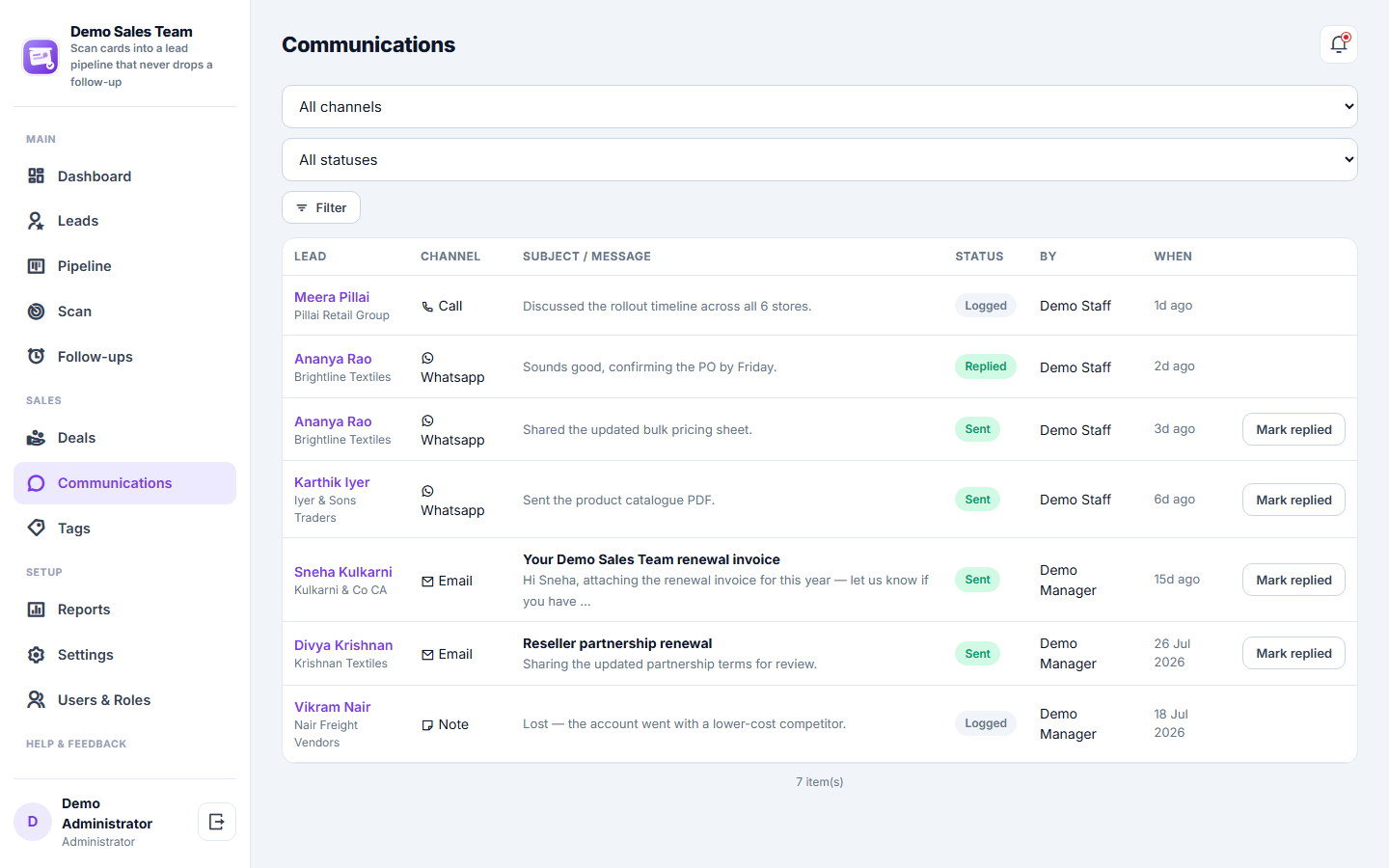 Business Card Scanner & Lead Pipeline CRM Software screenshot