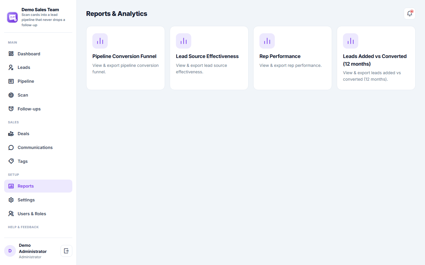 Business Card Scanner & Lead Pipeline CRM Software screenshot