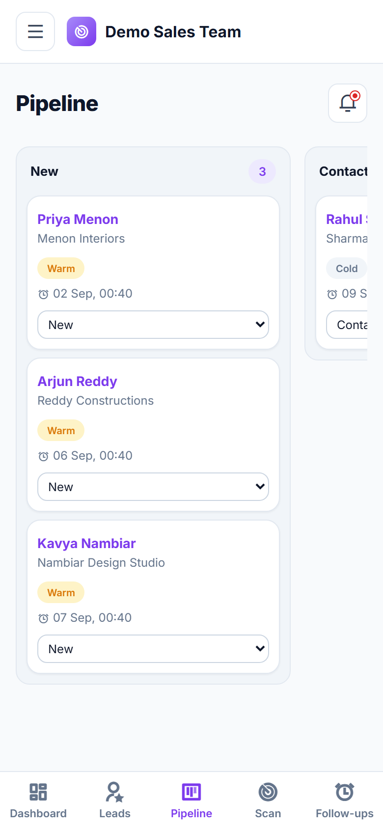Business Card Scanner & Lead Pipeline CRM Software screenshot