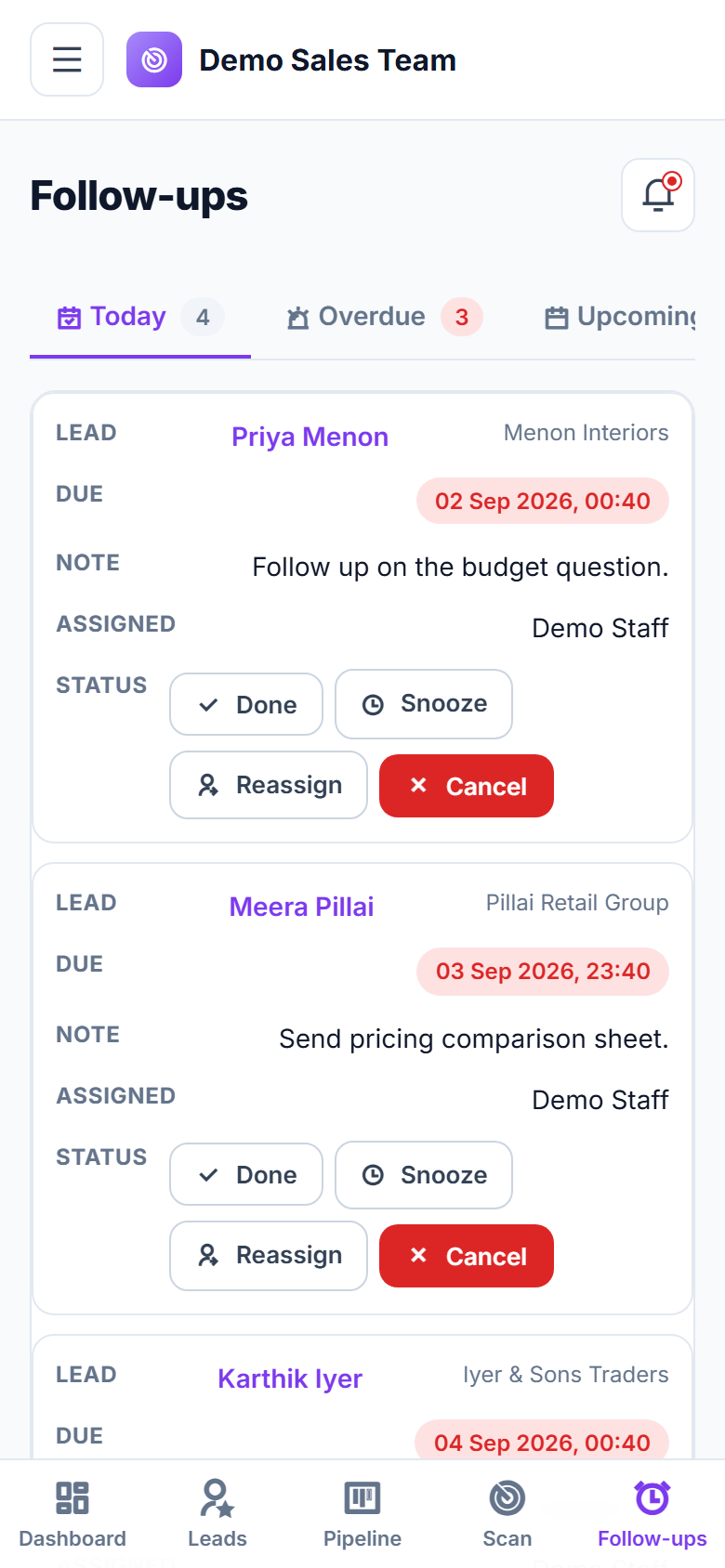 Business Card Scanner & Lead Pipeline CRM Software screenshot