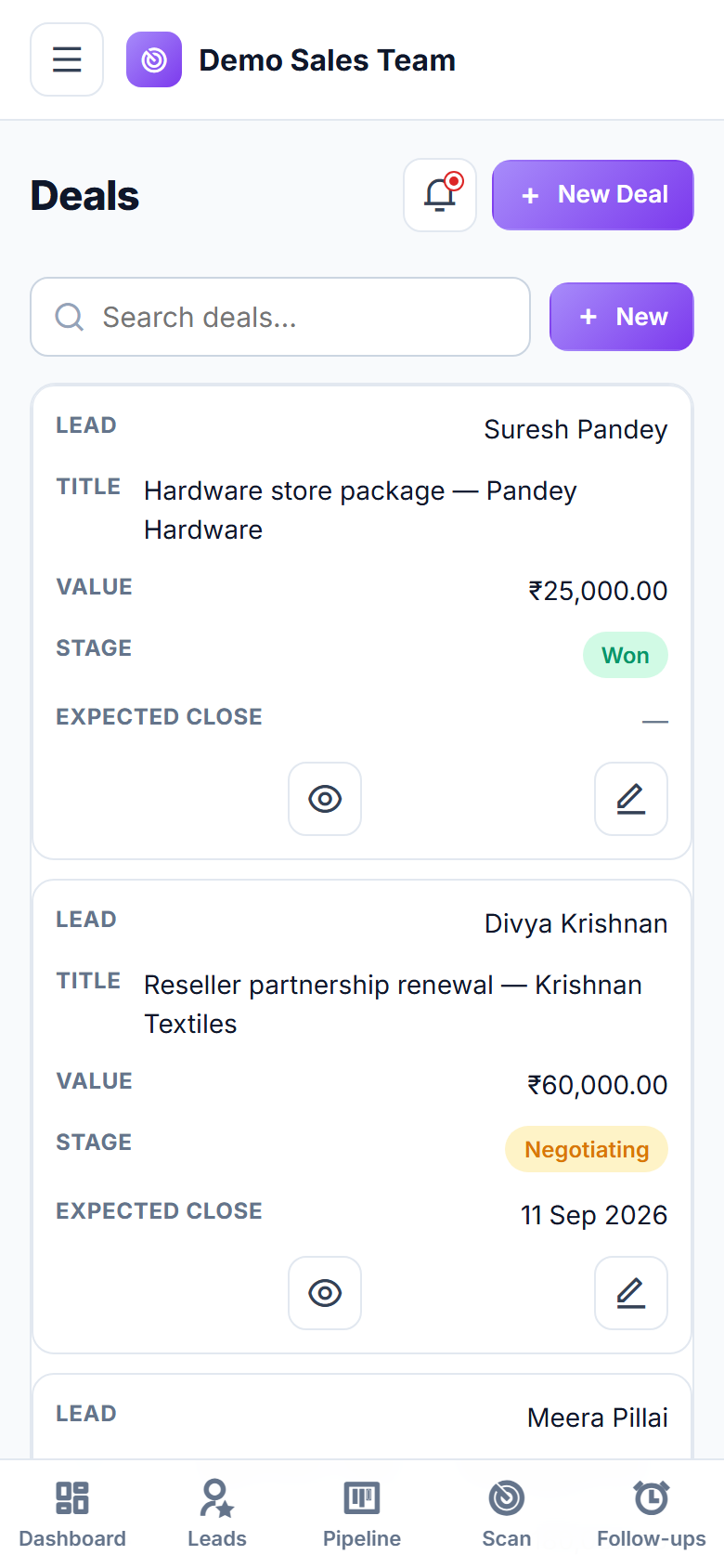Business Card Scanner & Lead Pipeline CRM Software screenshot