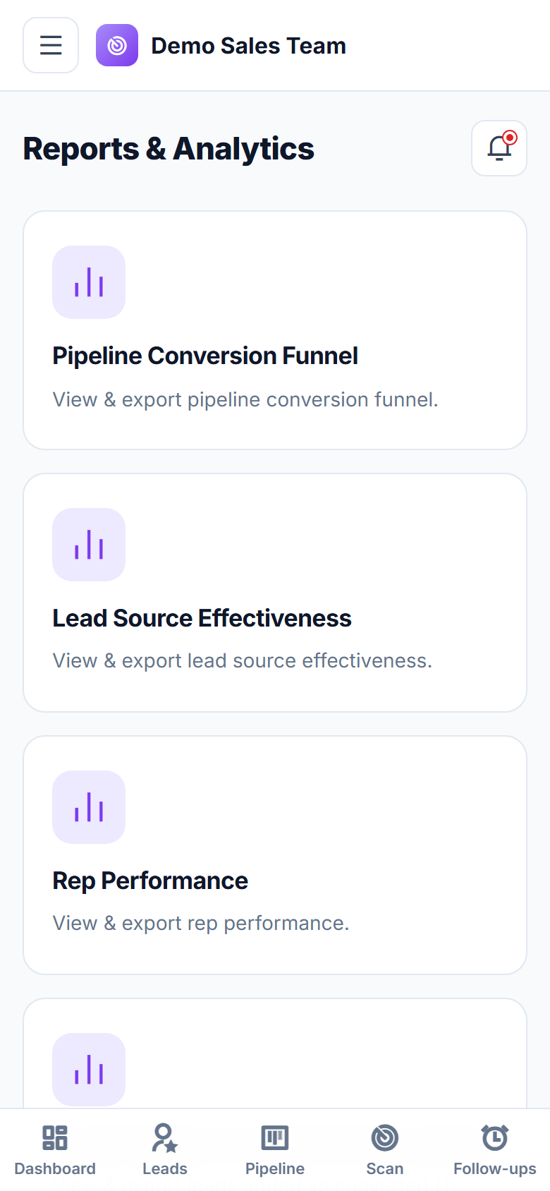 Business Card Scanner & Lead Pipeline CRM Software screenshot