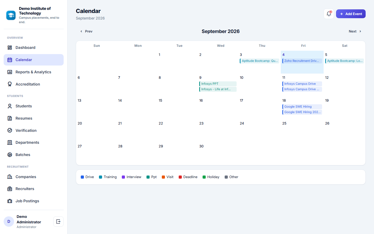 Campus Placement Management Software screenshot