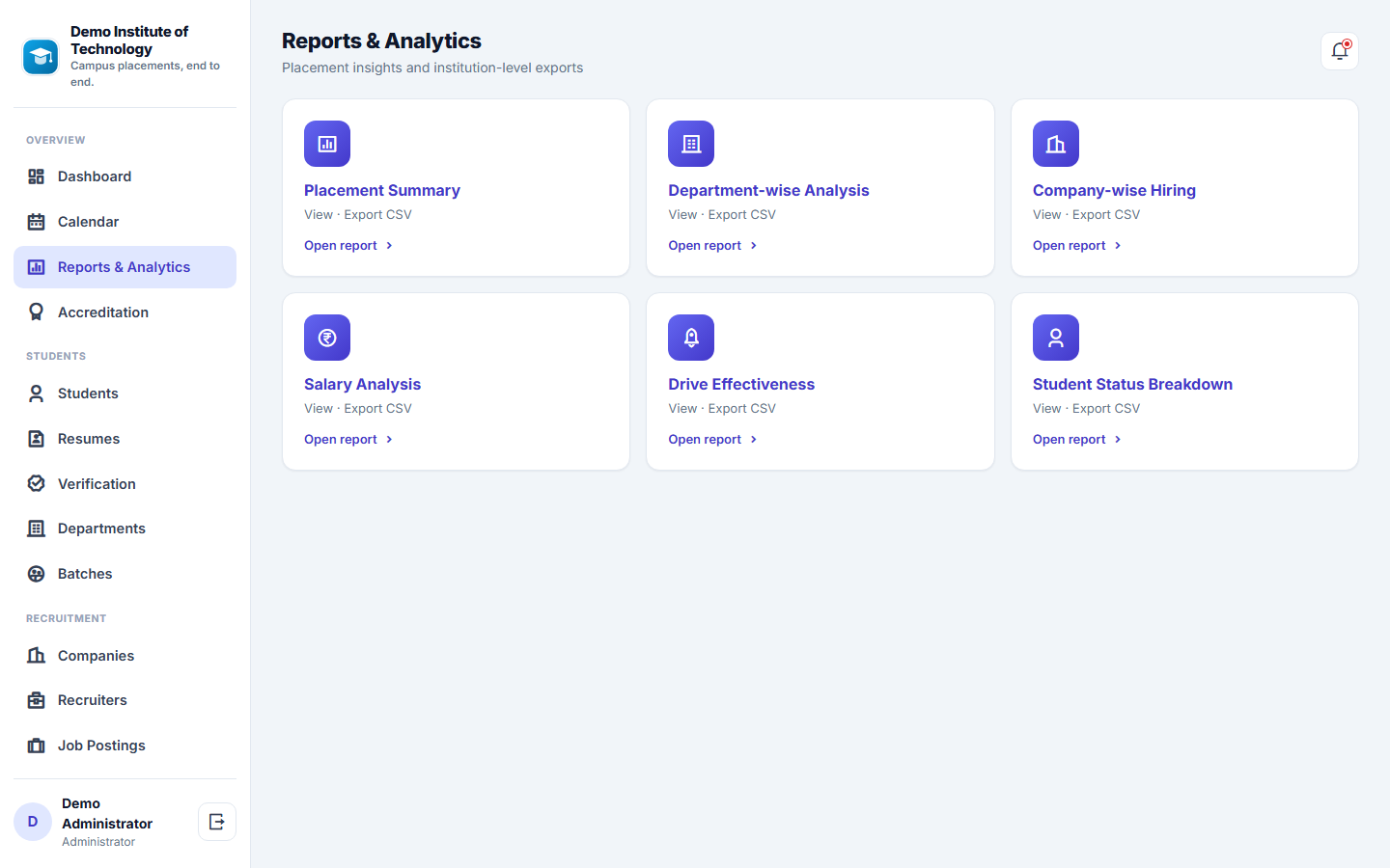 Campus Placement Management Software screenshot