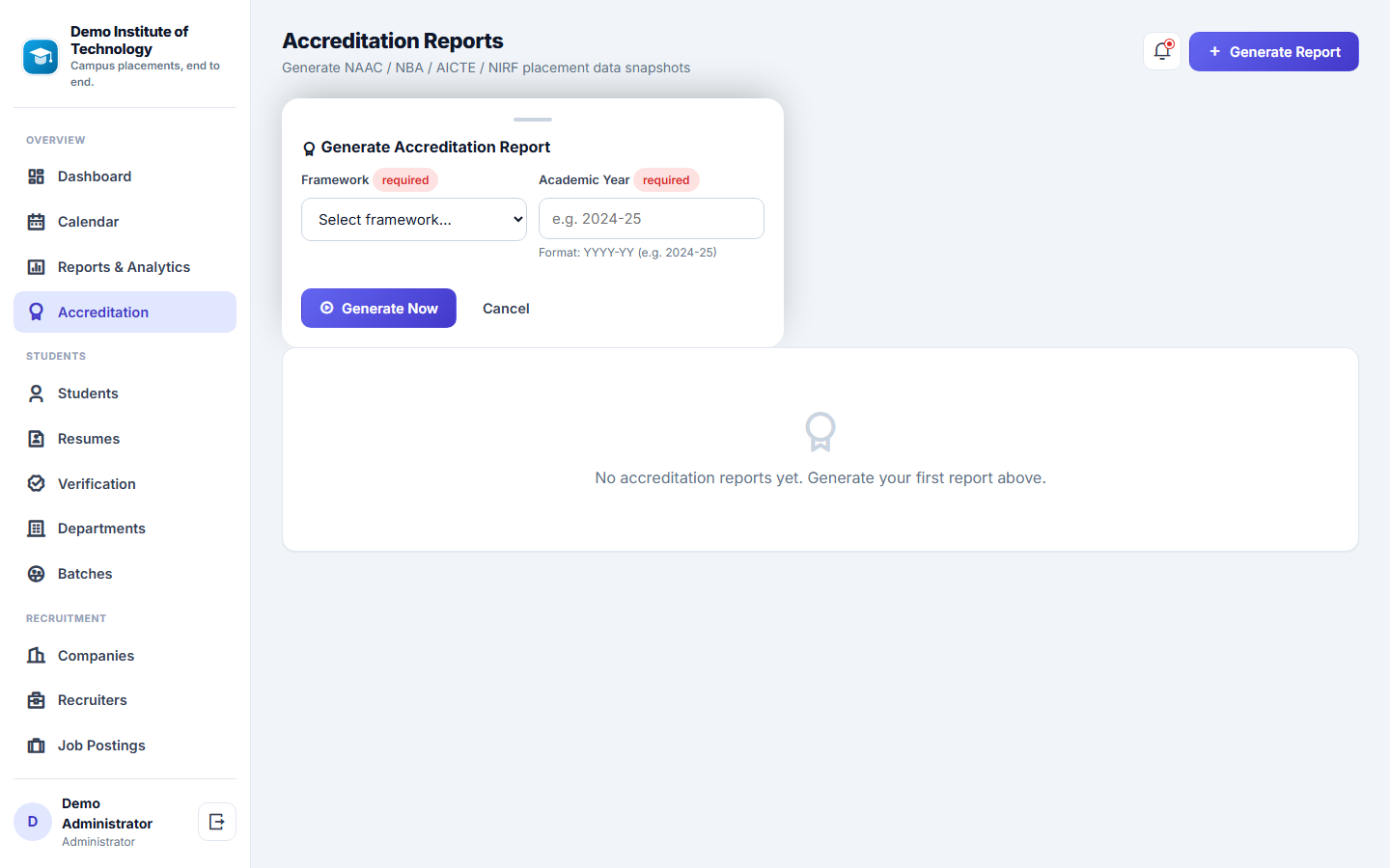 Campus Placement Management Software screenshot