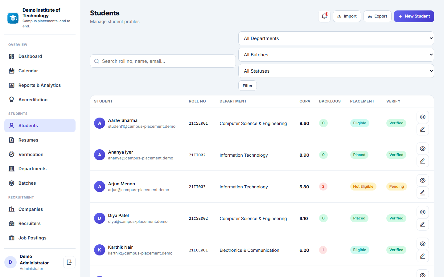Campus Placement Management Software screenshot