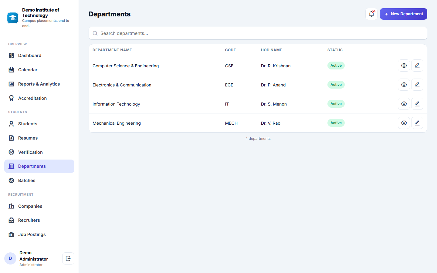 Campus Placement Management Software screenshot