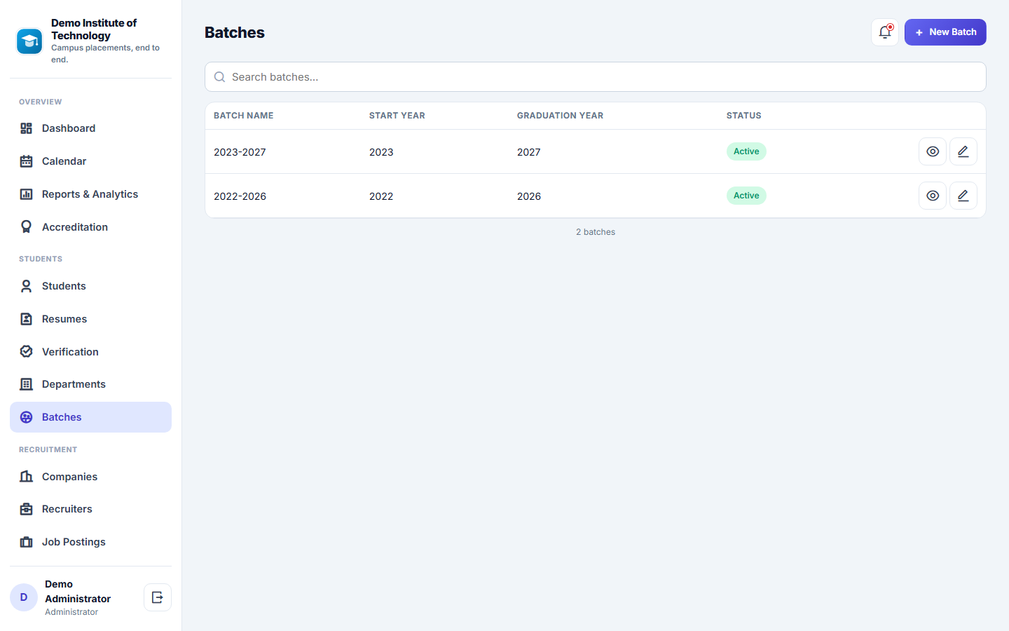 Campus Placement Management Software screenshot