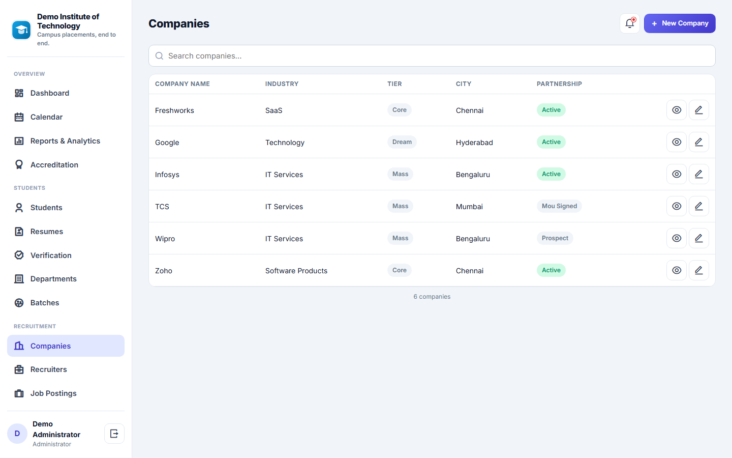 Campus Placement Management Software screenshot