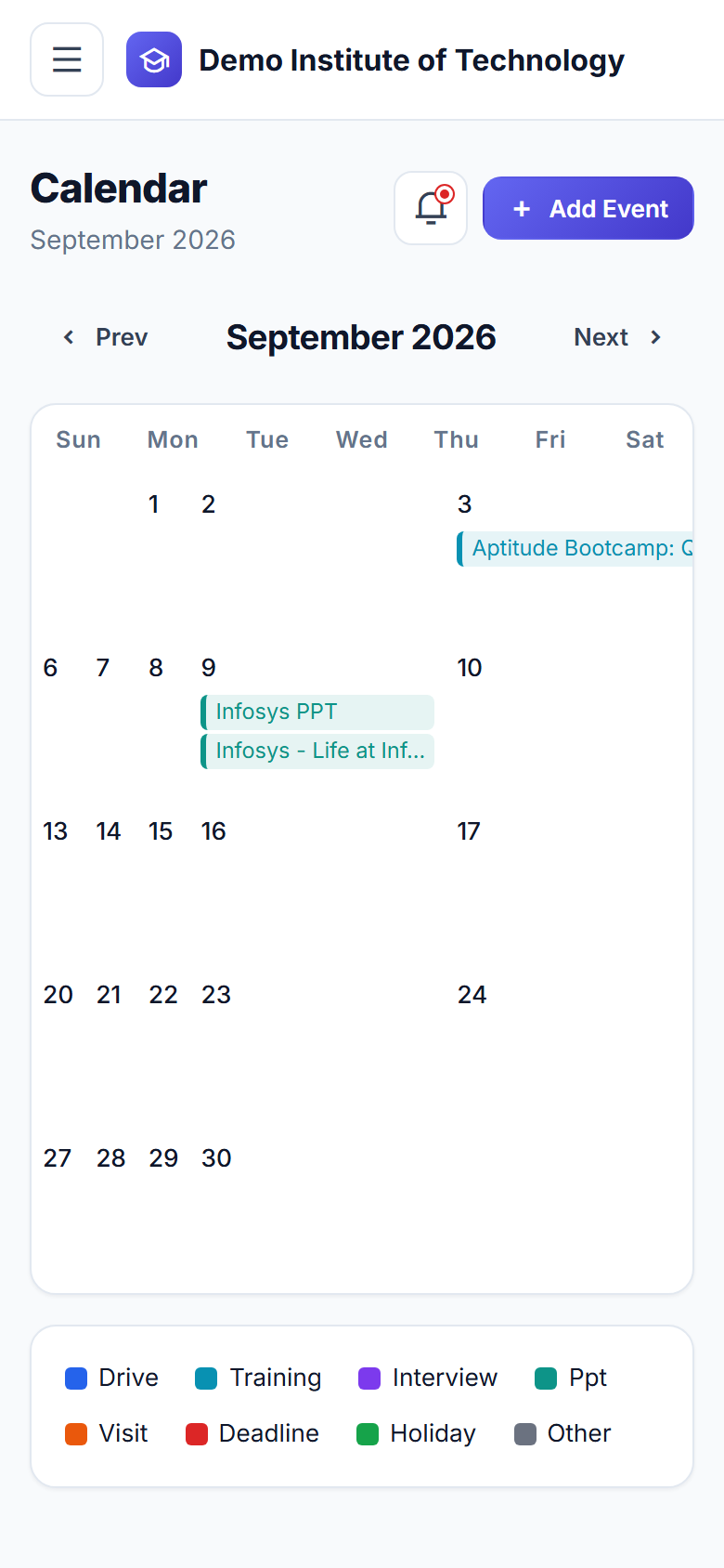 Campus Placement Management Software screenshot