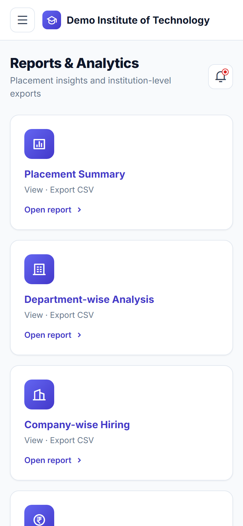 Campus Placement Management Software screenshot